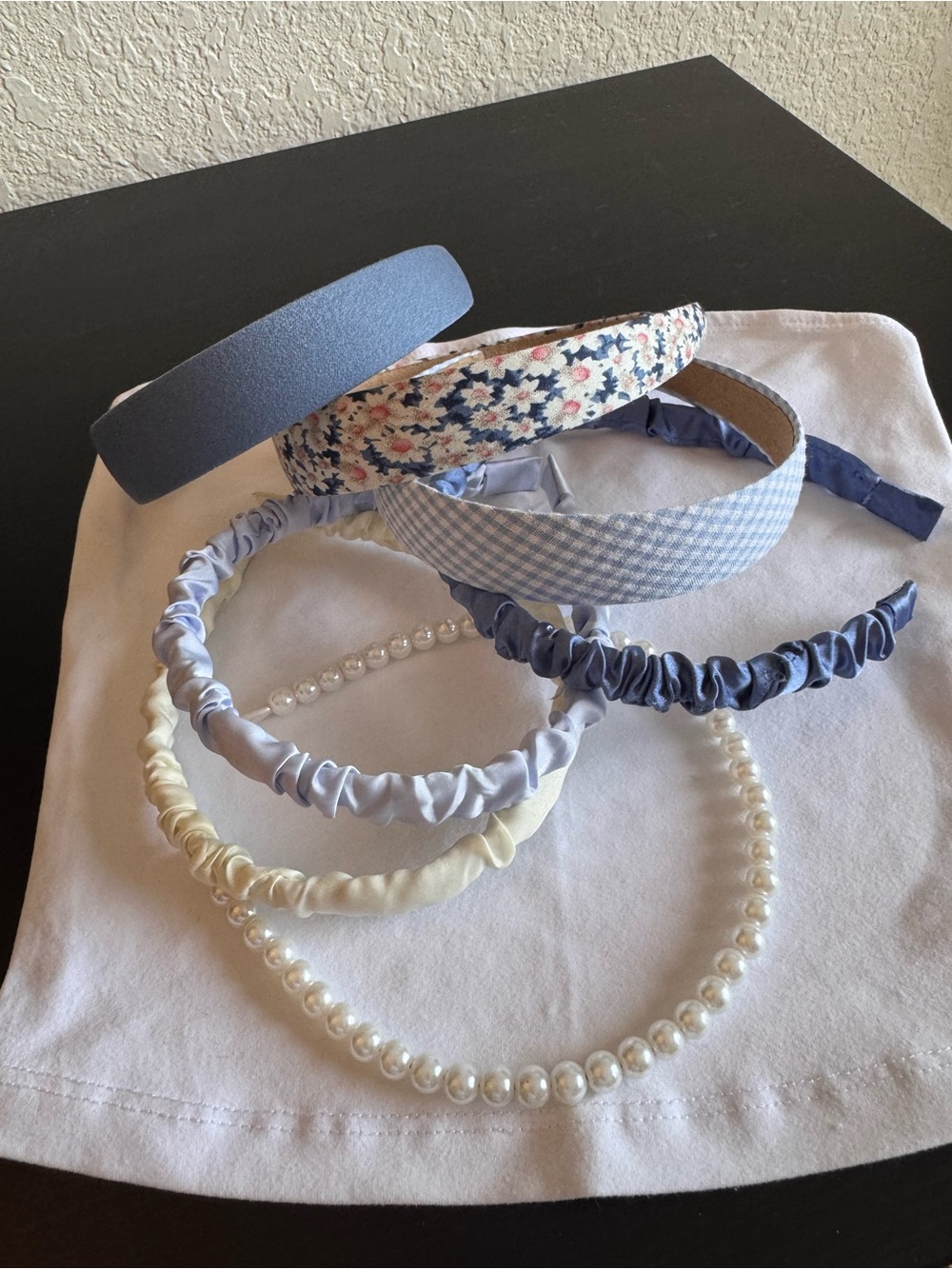 Set of 7 Assorted Headbands - Blue, Cream & Floral Mix